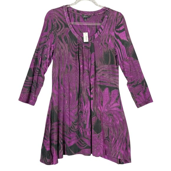 Soma Top Sz M Burnout Trim Tee Vintage Chic Splendid Dark Zebra Black Purple NWT - Picture 1 of 11